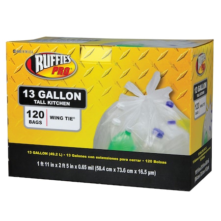 Ruffies Ruffies Pro 13 gal Tall Kitchen Bags Wing Ties 120 pk 0.65 mil 1124915